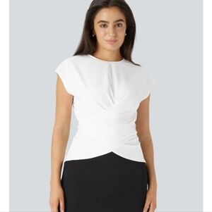 HALARA T-shirt With Flutter Sleeves, A Crossover Hem, & Adjustable Buttons